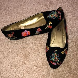 Vintage Merry Christmas Velvet Flats